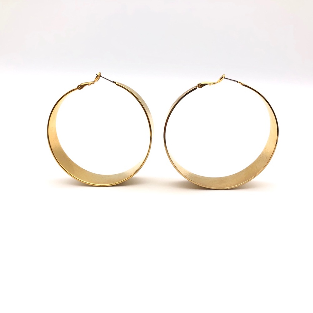 Gold Tone Wide Hoop Earrings - Picture 2 of 3